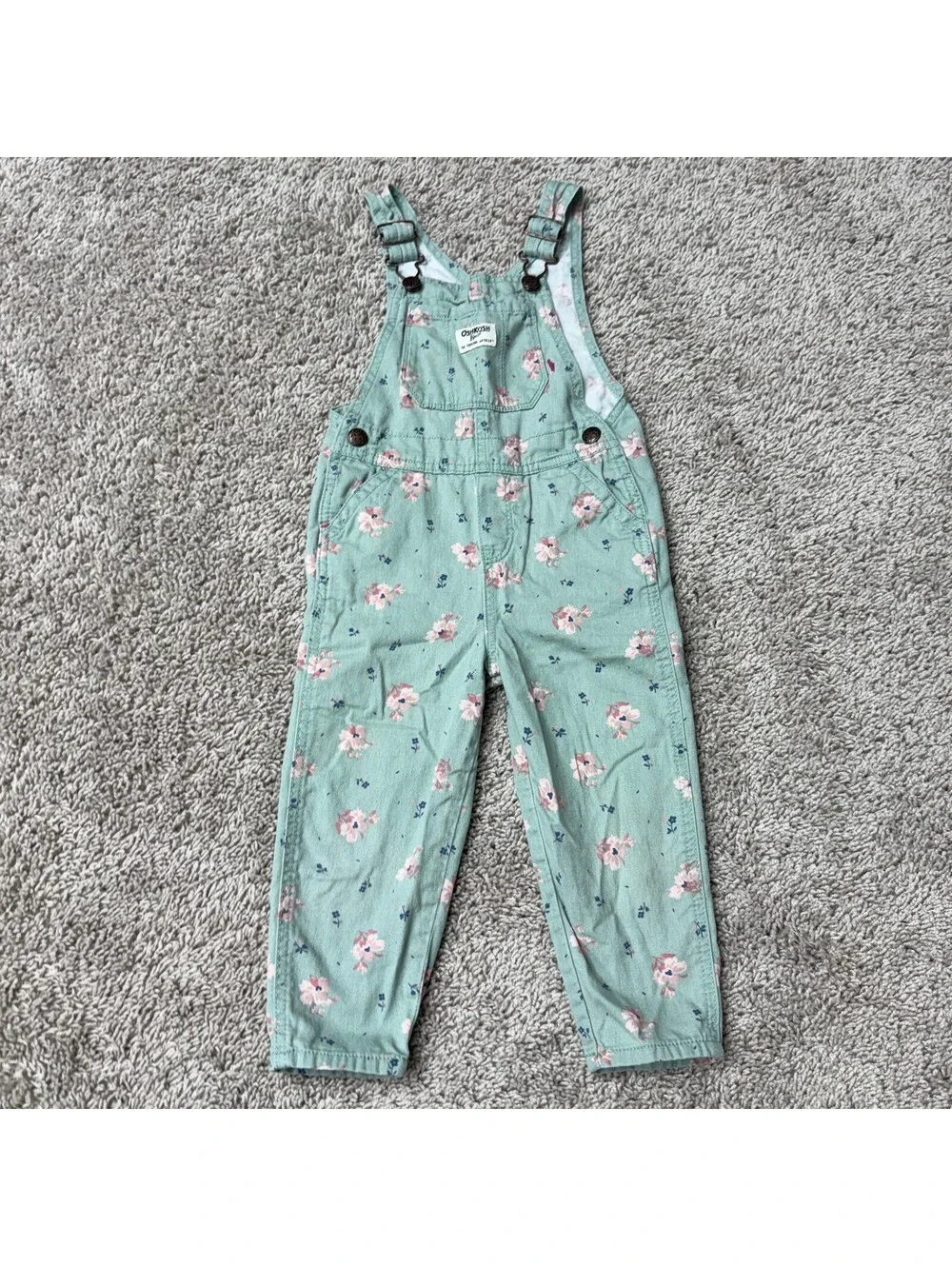 OshKosh B'gosh Floral Print Green Overalls for Toddler Size 3T